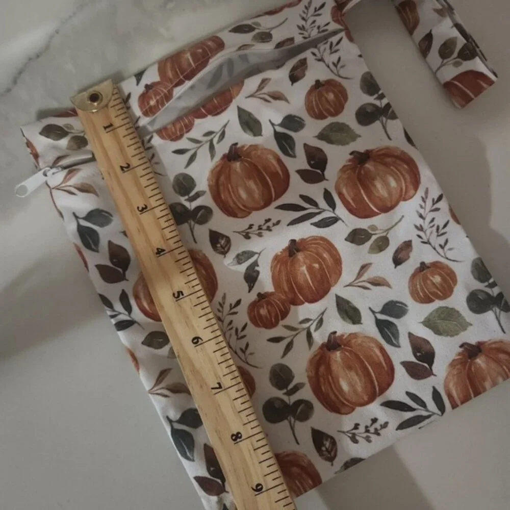 Pumpkin Leaf Print Zipper‎ Pouch Bag Reusable Wet Bag
